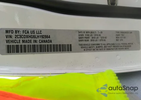 2020 Dodge Charger Gt Rwd из США, поврежденный, VIN 2C3CDXHG6LH192864